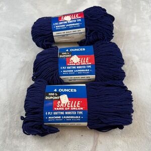 Sayelle Yarn Orlon Navy Blue 4 Ply Knitting Worsted Type Dupont Acrylic 3 Skeins